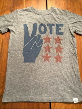 Kid Dangerous Gray Tee with Blue Vote Graphic and Red Stars
